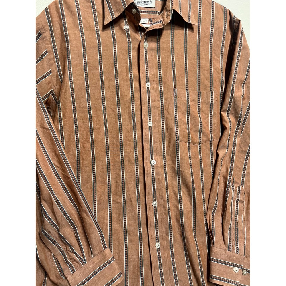 Vintage 80s Sears Roebuck Brown Striped Button Down Shirt Mens 16.5 34/35 USA - Picture 3 of 6